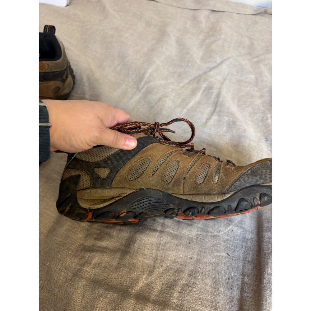 Merrell Mens Hiking Shoes Brown Black Orange Suede Mesh Low Top Trail Sneakers - Picture 6 of 13